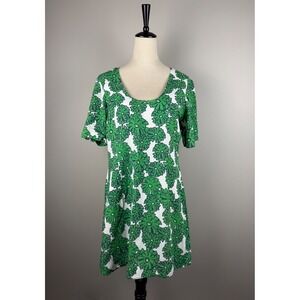 Porridge‎ Clothing Floral Shift Dress Womens Large Green Short Sleeve
